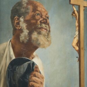 Negro com chapéu na mão olhando para um crucifixo* - by Adrien Henri Vital van Emelen