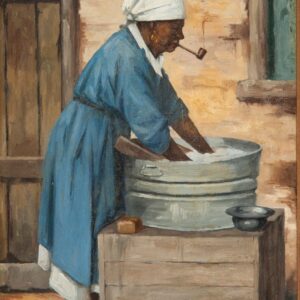 Negra com cachimbo, turbante branco lavando roupa* - by Adrien Henri Vital van Emelen