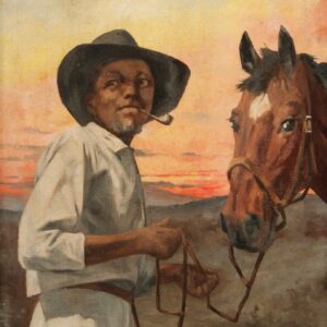 Negro com chapéu, fumando charuto, segurando rédea de cavalo* - by Adrien Henri Vital van Emelen