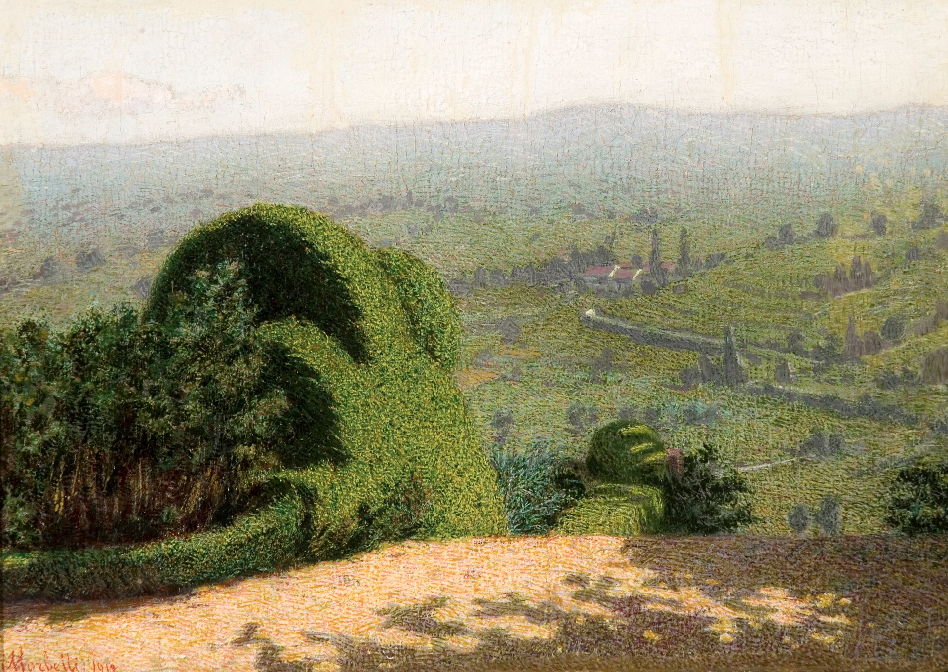 Corner of a Garden (with landscape on the background) - by Angelo Morbelli