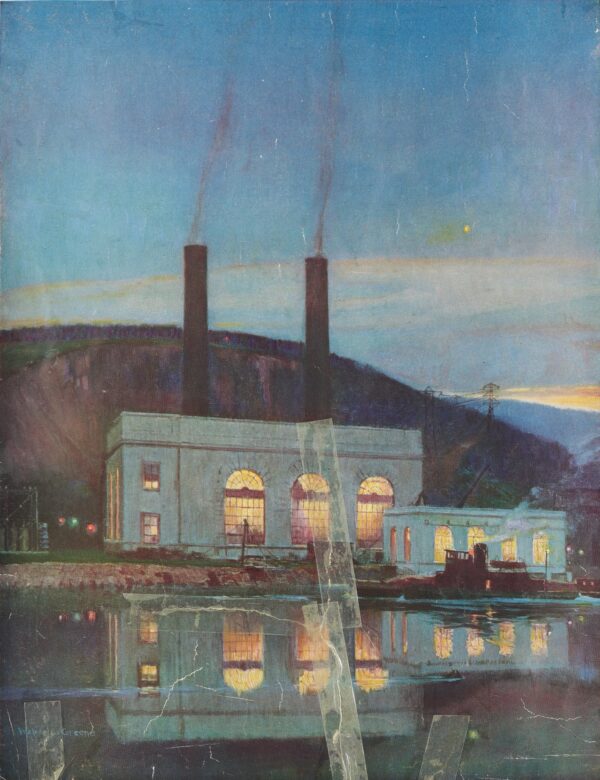Adirondack Power & Light Station, Amsterdam, NY, illuminated by GE floodlights - by Walter L. Greene
