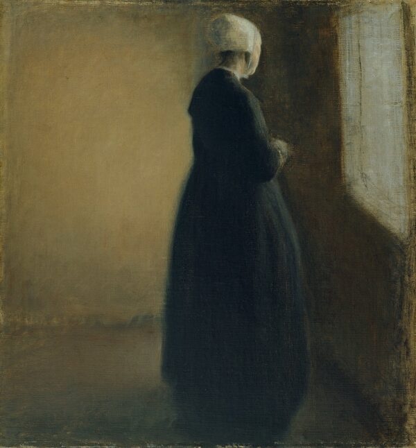 An Old Woman Standing by a Window - by Vilhelm Hammershøi