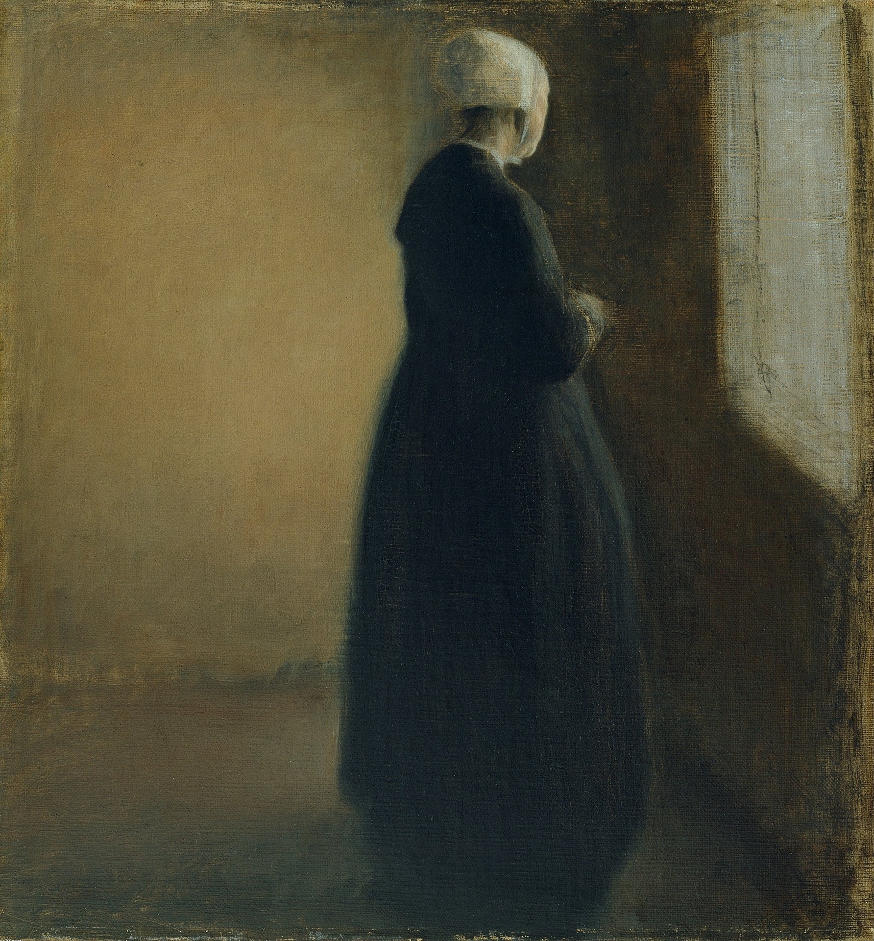 An Old Woman Standing by a Window - by Vilhelm Hammershøi