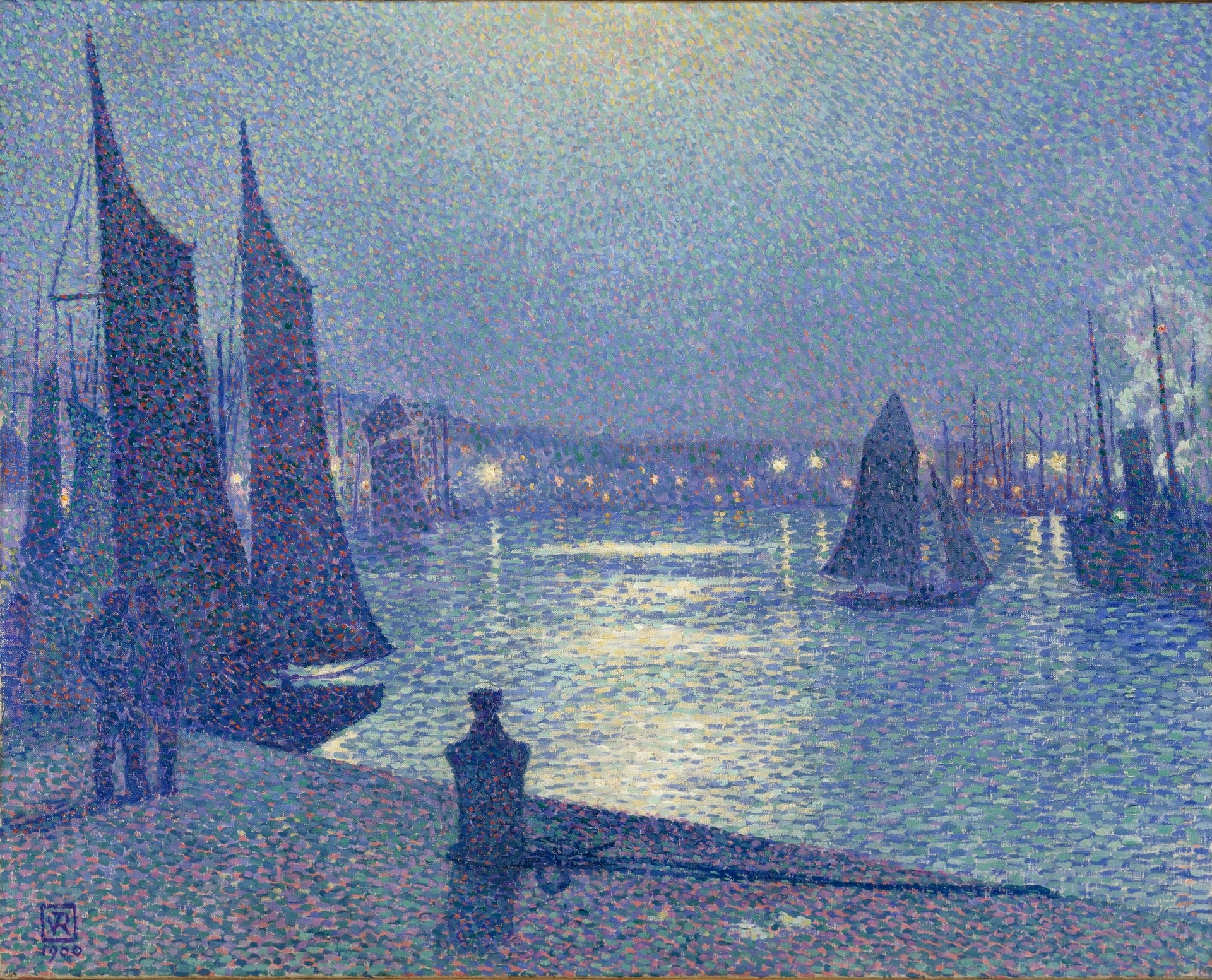 Claire de lune à Boulogne-sur-Mer (Moonlight in Boulogne-sur-Mer) - by Théo van Rysselberghe