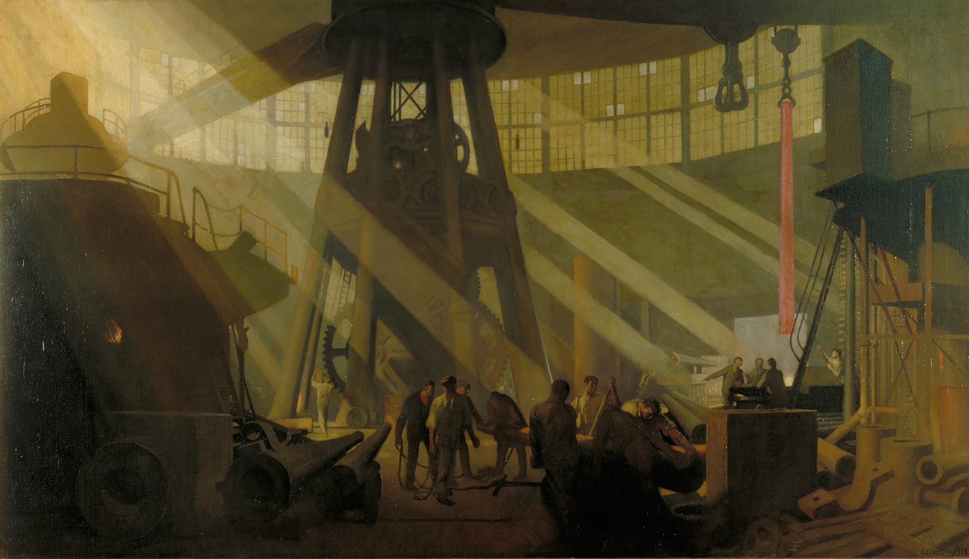 In the Gun Factory at Woolwich Arsenal, 1918 - by George Clausen