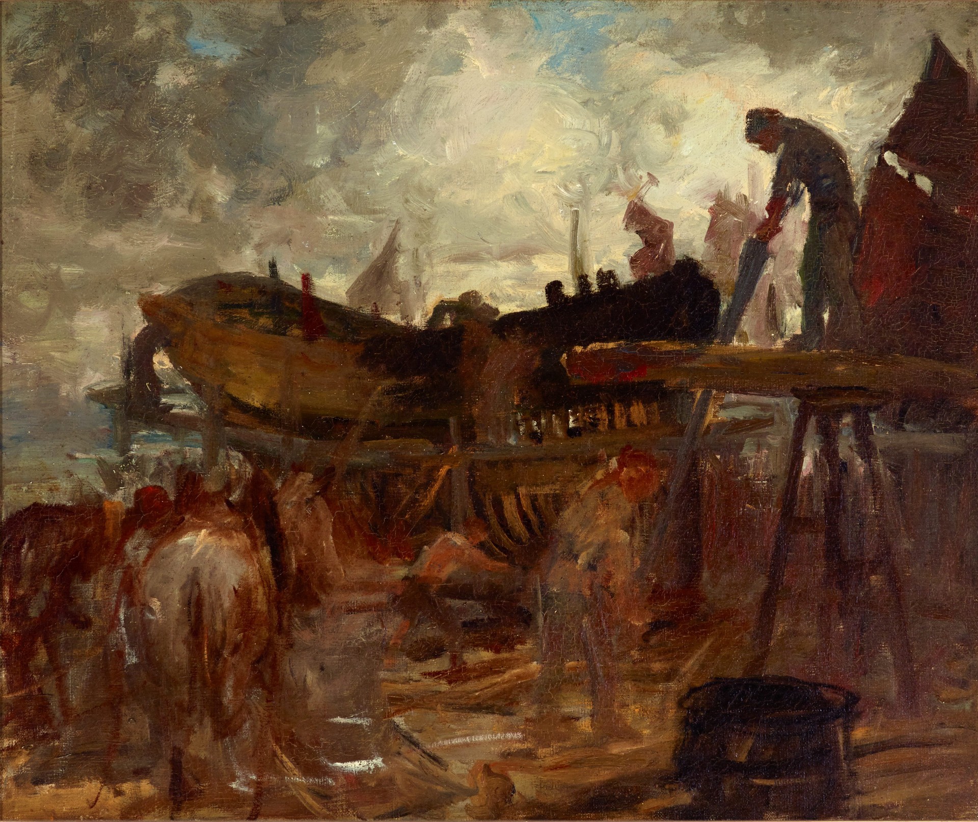 Boat Building, Etaples - by Rupert Bunny