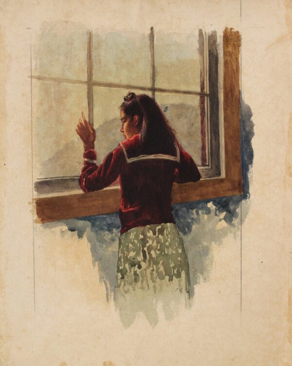 Estudo de Figura de Menina Olhando Através de Janela - by Rodolfo Amoedo