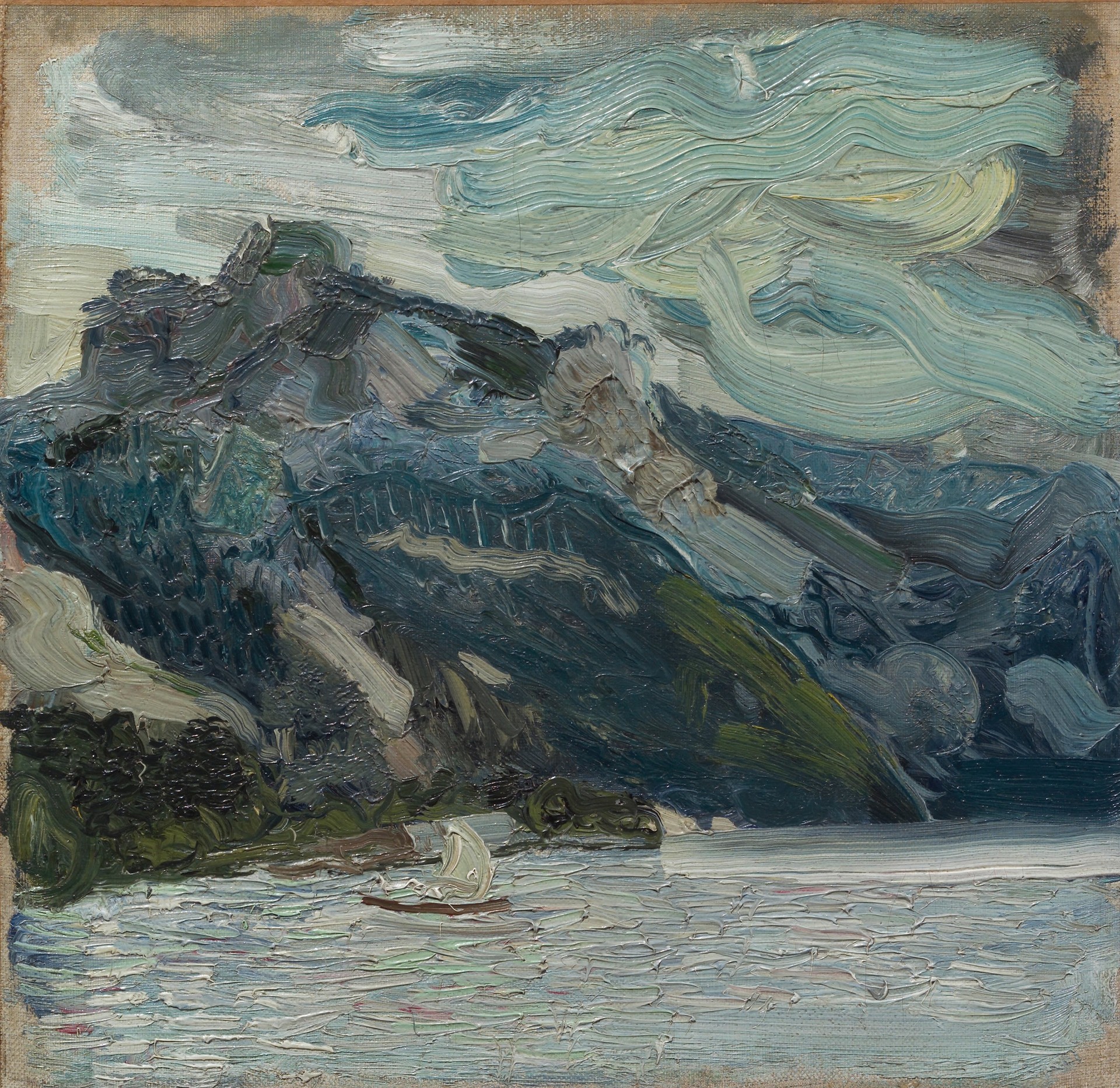 Lake Traun with Mountain Sleeping Greek Woman - by Richard Gerstl