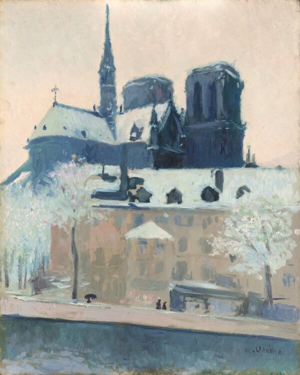 View of the apse of Notre Dame Paris, in the snow - by Miguel Utrillo