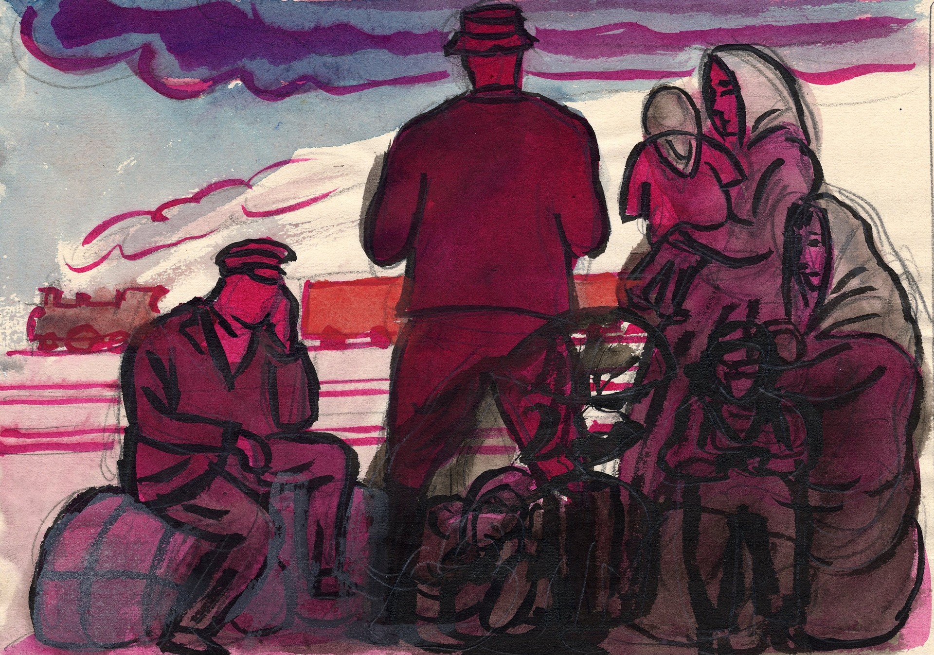 Refugees - by the Railroad - by Jāzeps Grosvalds