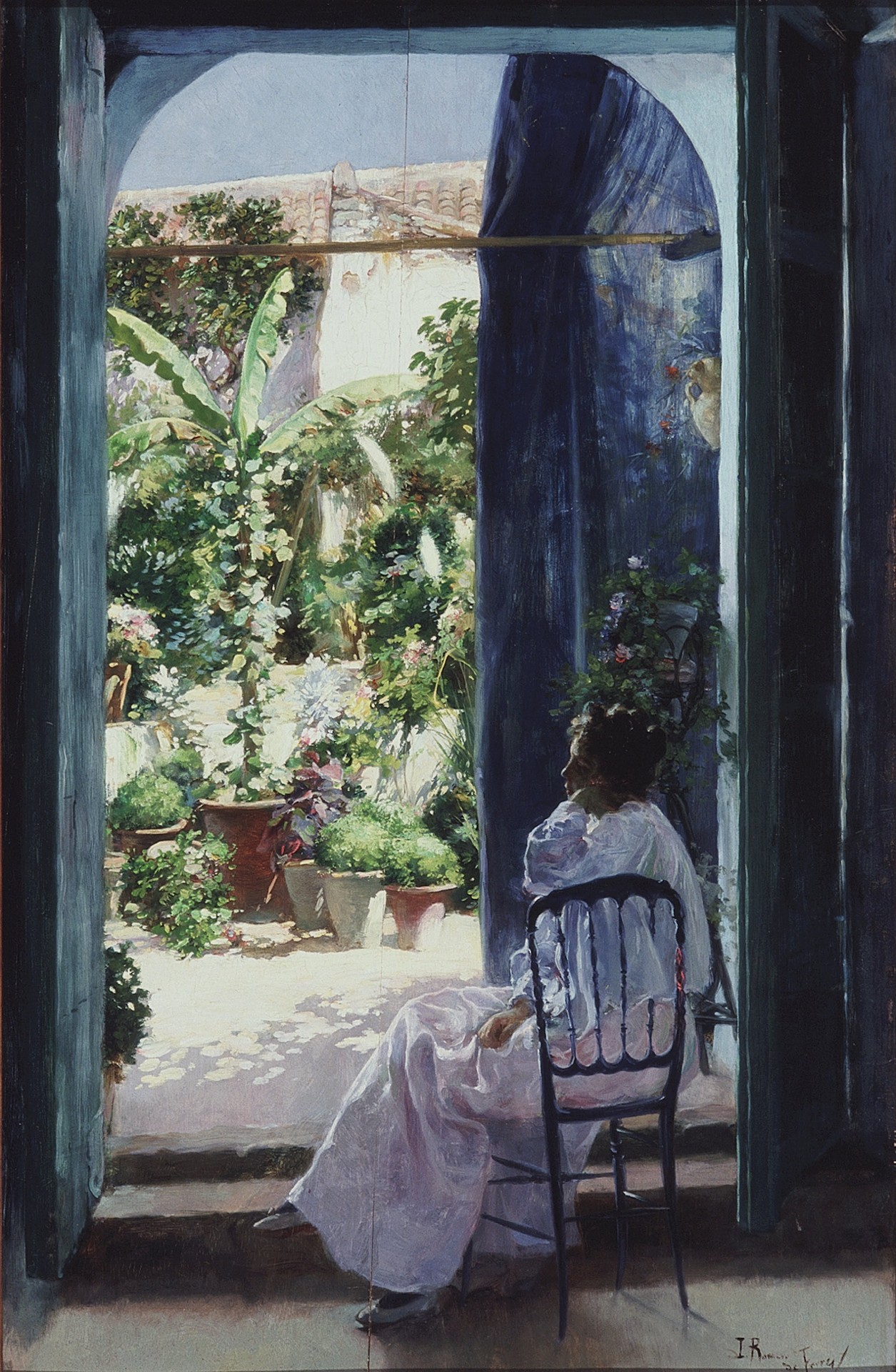 An Andalusian Patio (Pereza Andaluza) - by Julio Romero de Torres