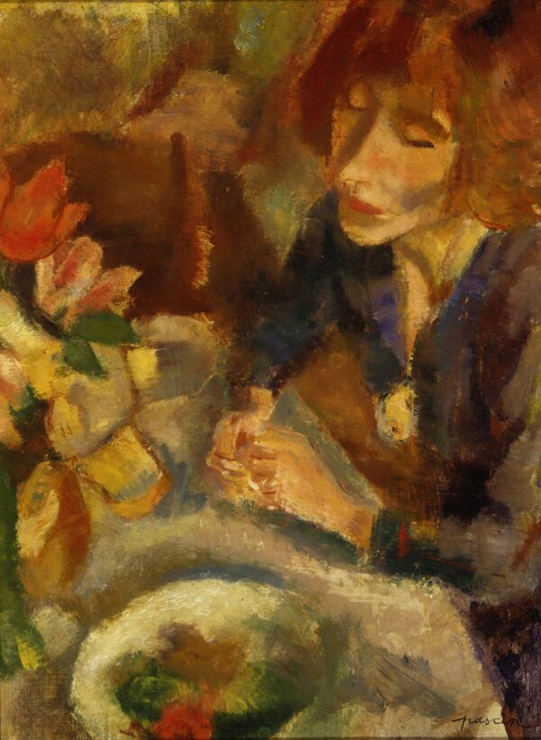 Femme et Fleurs (Portrait of Hérmine David) - Jules Pascin