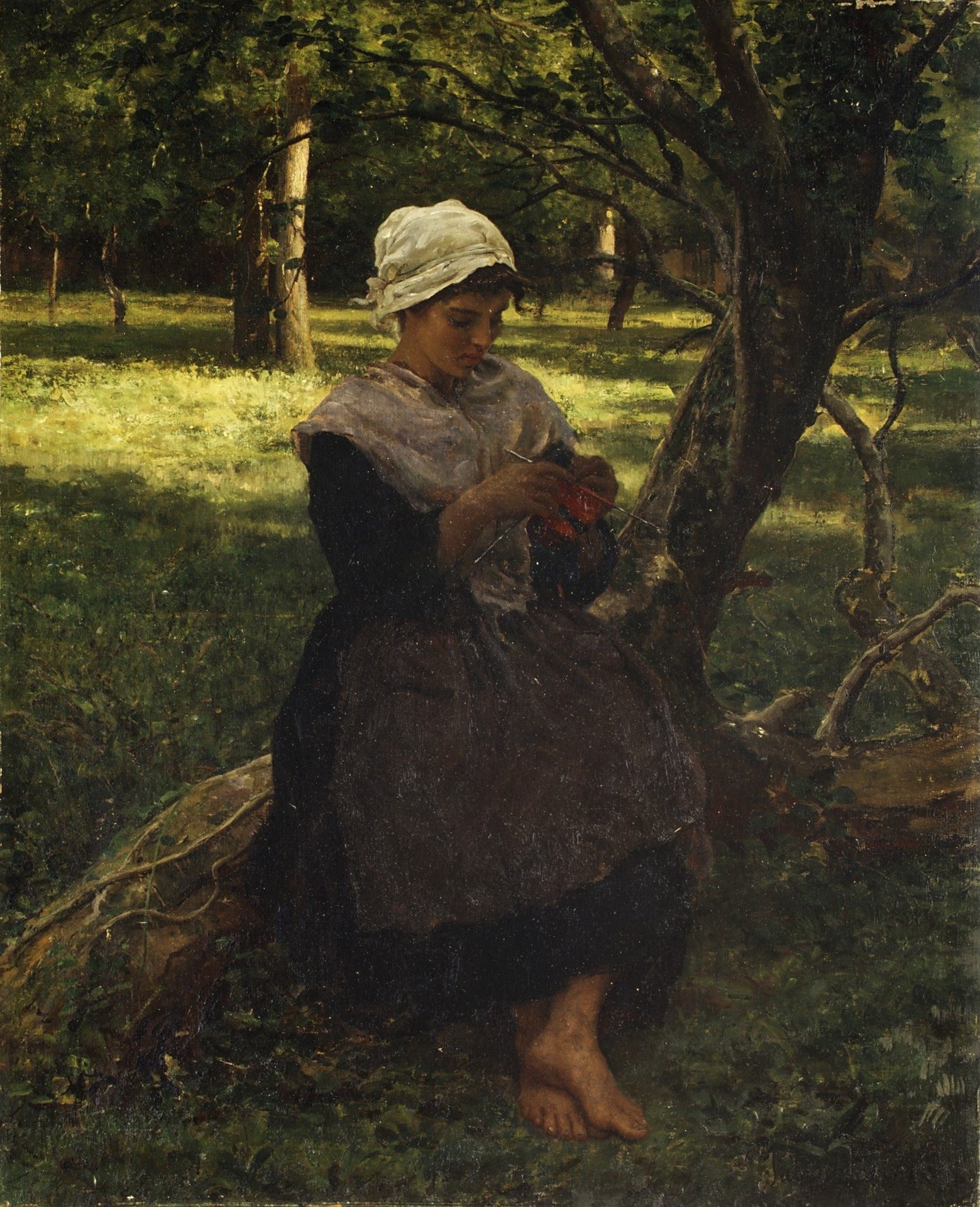 A Peasant Girl Knitting - by Jules-Adolphe Breton