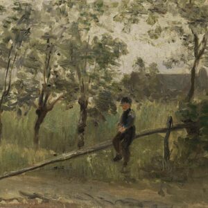 Boerenjongen op een slagboom - by Jozef Israëls