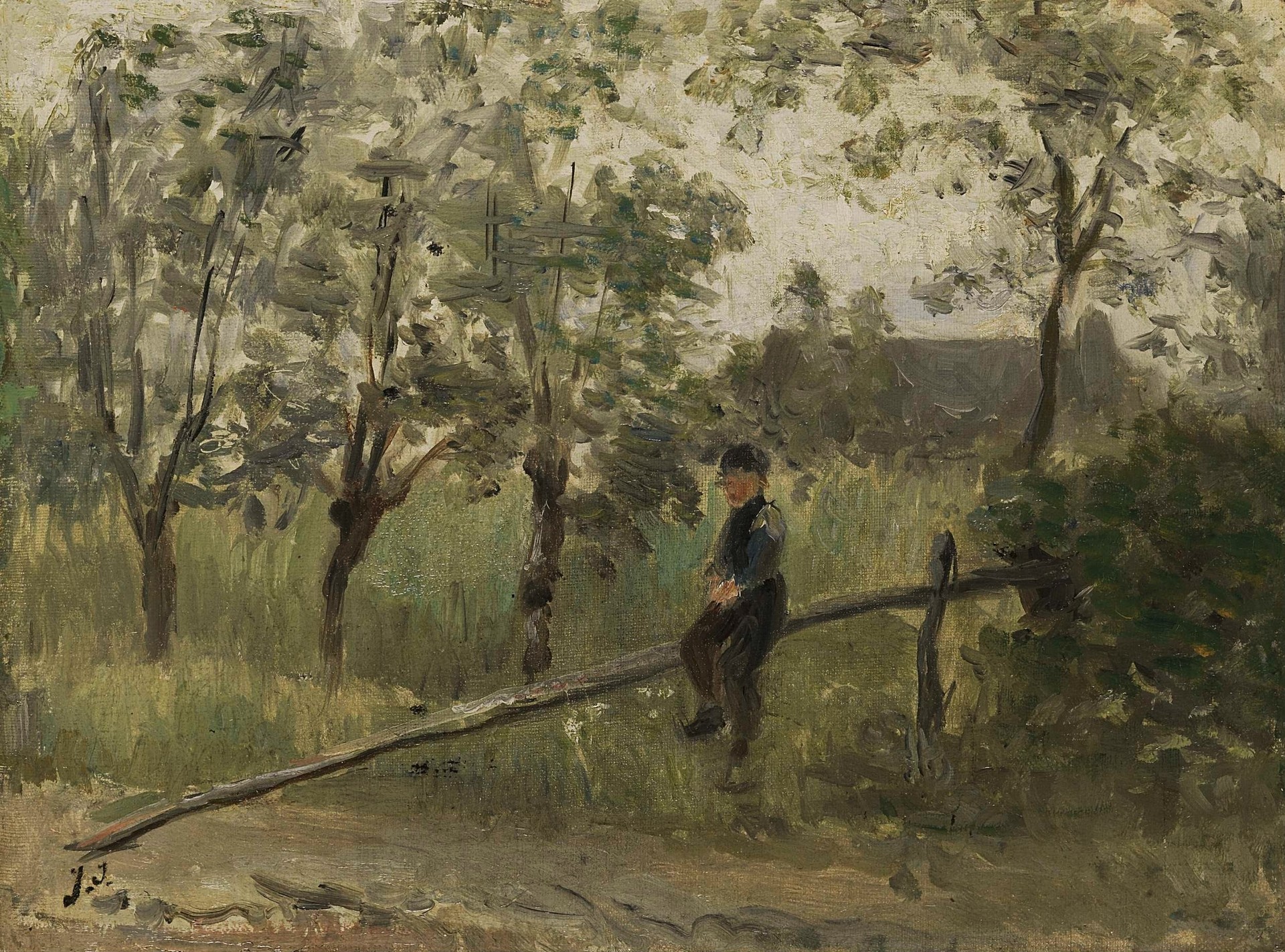 Boerenjongen op een slagboom - by Jozef Israëls