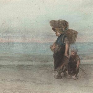 Vrouw met kind, lopend over het strand - by Jozef Israëls