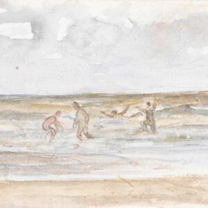 Baders in zee en een strandkoets - by Jozef Israëls