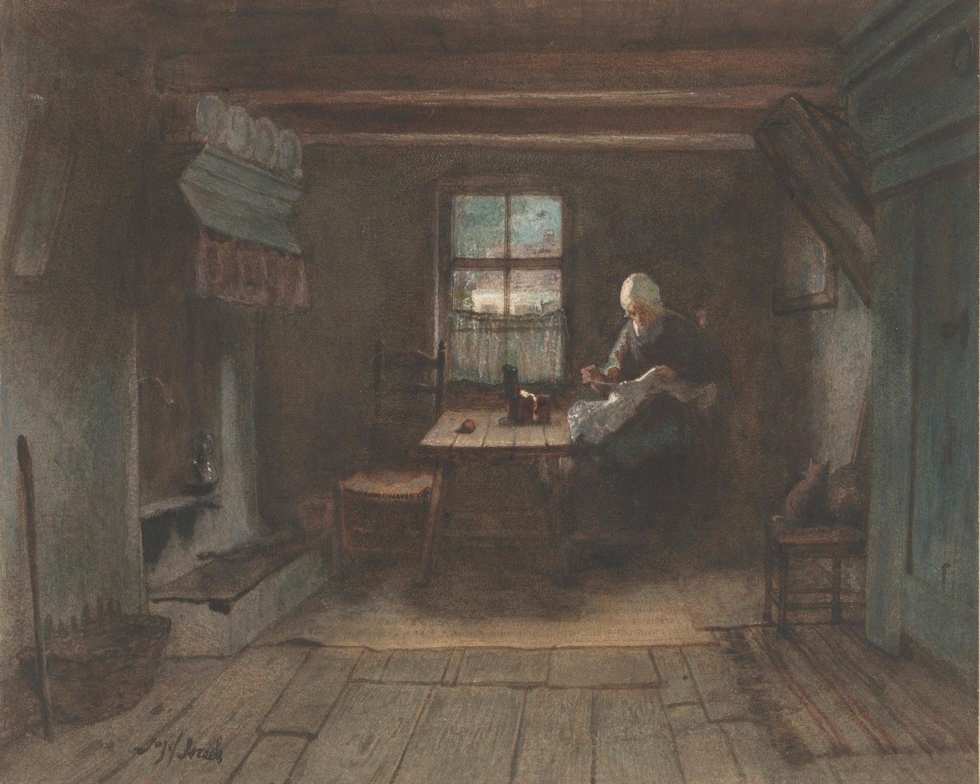 Boerenbinnenhuis - by Jozef Israëls