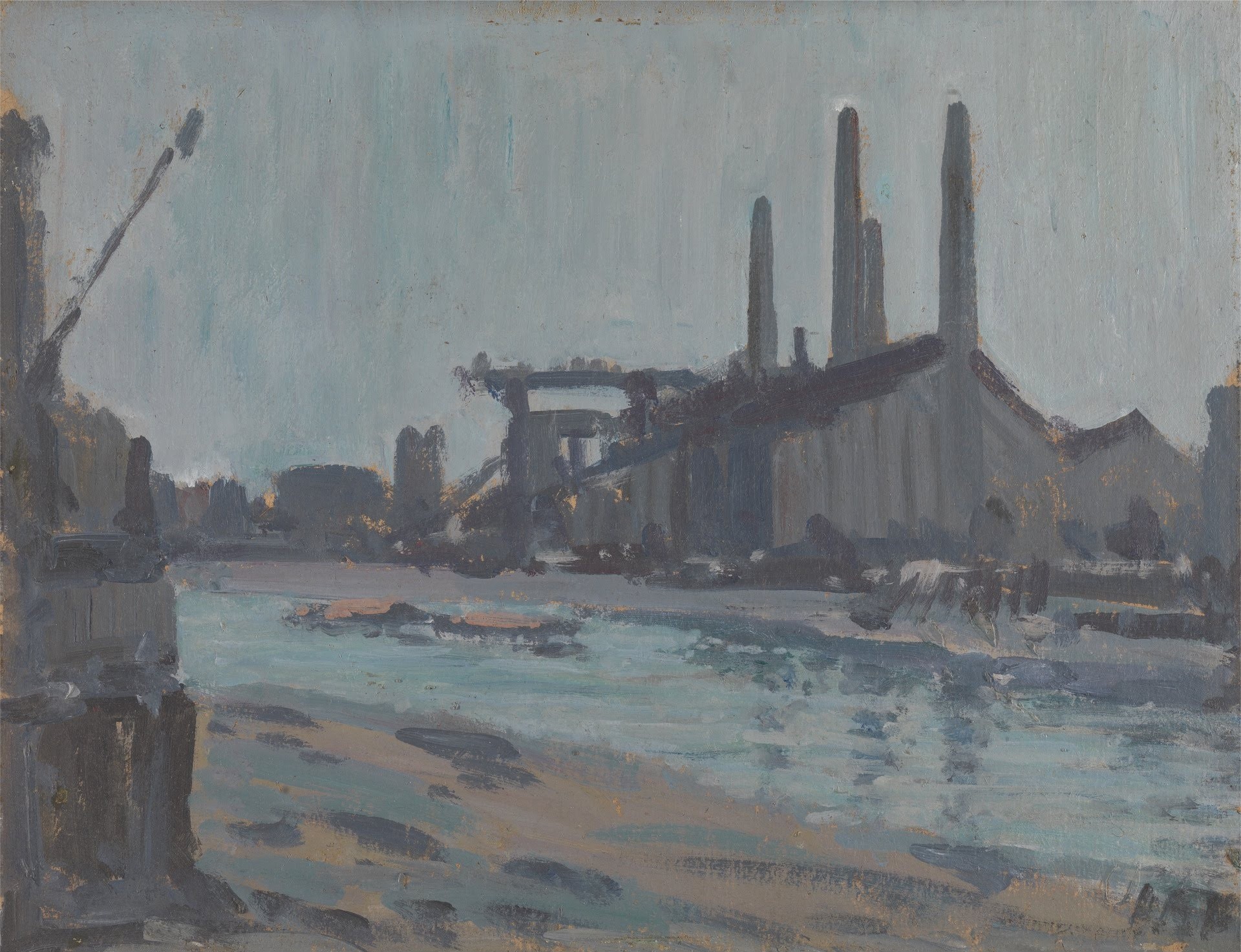 Landscape with Industrial Buildings - by a River - by Hercules Brabazon Brabazon