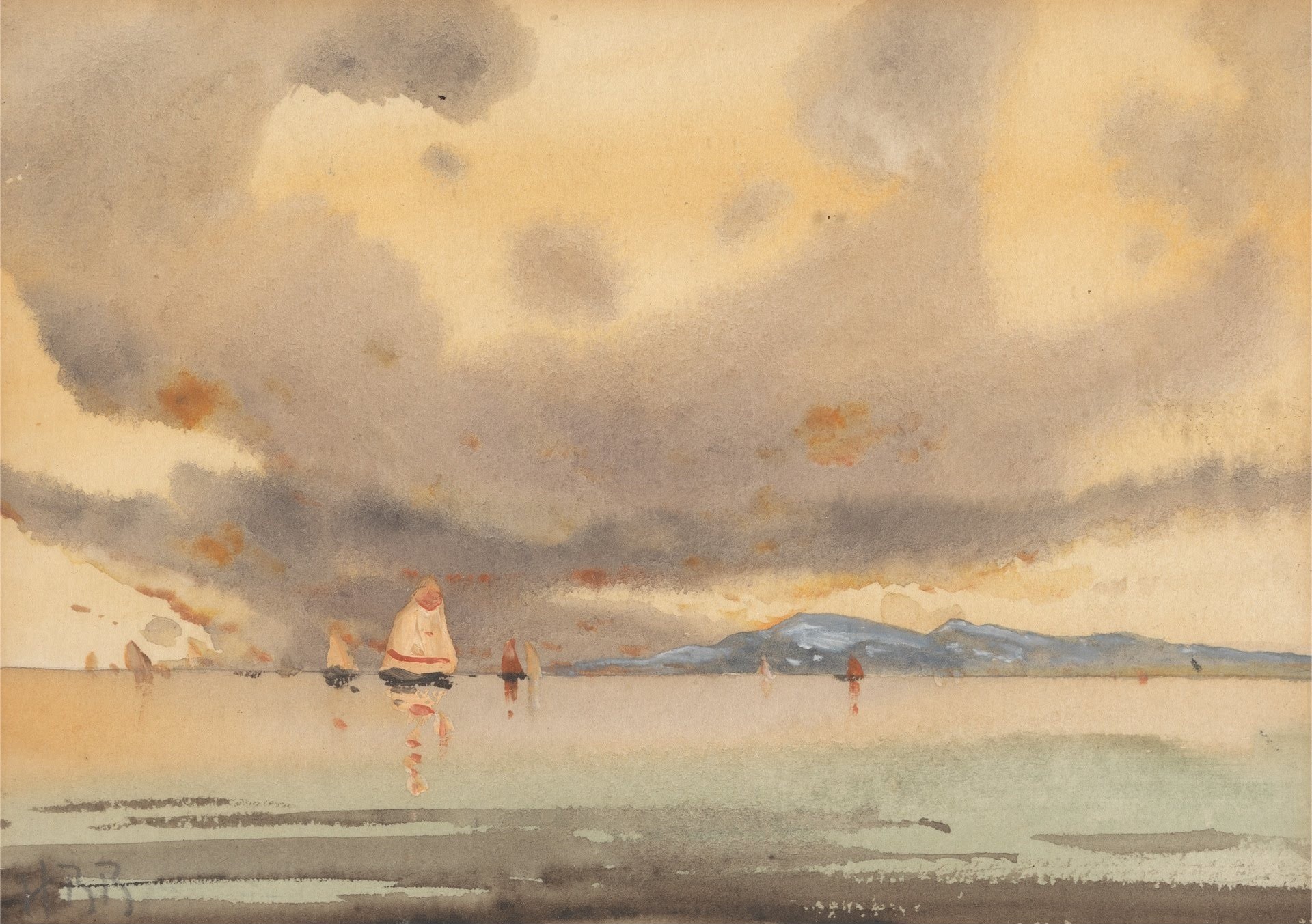 Euganian Hills from the Lagoon -- Low Tide - Hercules Brabazon Brabazon