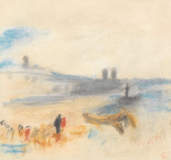 Port with Moored Steamship - by Hercules Brabazon Brabazon