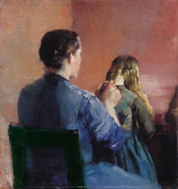 A Mother Plaiting Her Little Daughter's Hair - by Christian Krohg