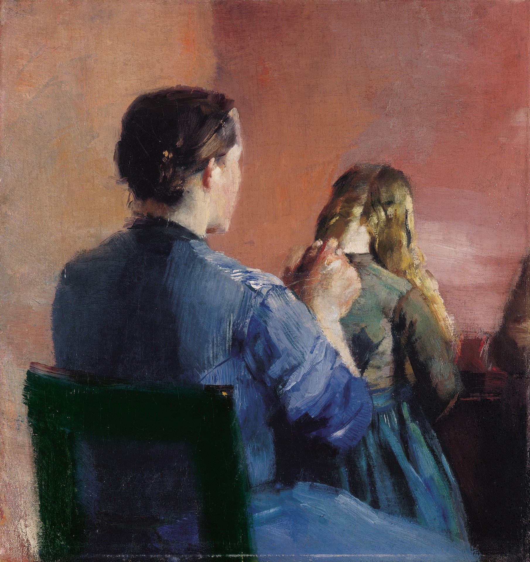 A Mother Plaiting Her Little Daughter's Hair - by Christian Krohg