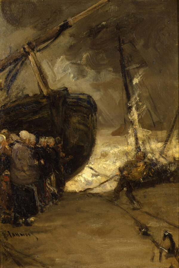 Fishing Boat with the Figures on the Beach - by Bernard Blommers