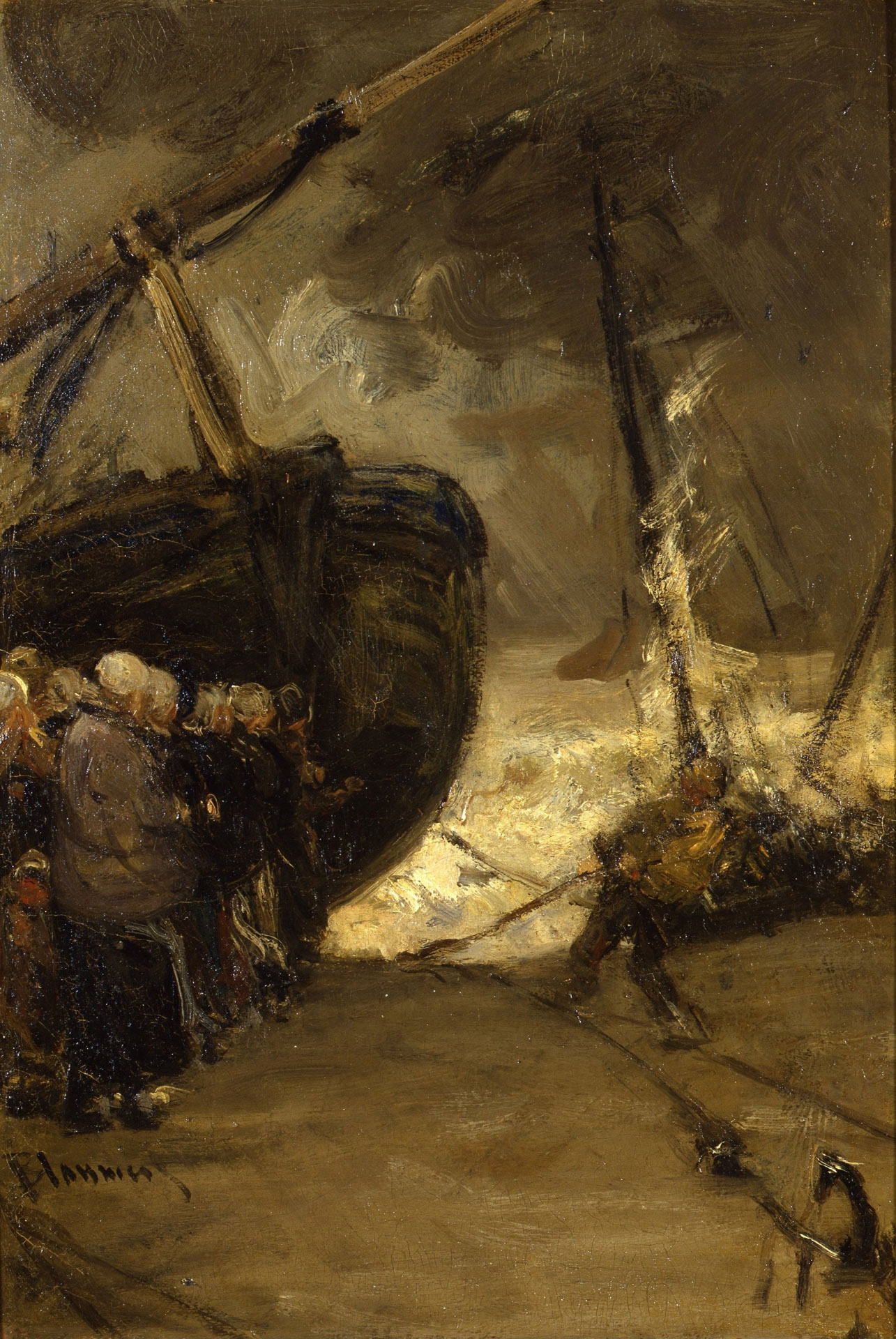 Fishing Boat with the Figures on the Beach - by Bernard Blommers