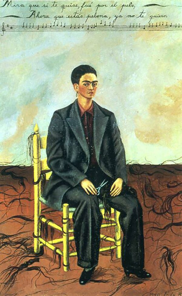 Self Portrait with Cropped Hair - by Frida Kahlo