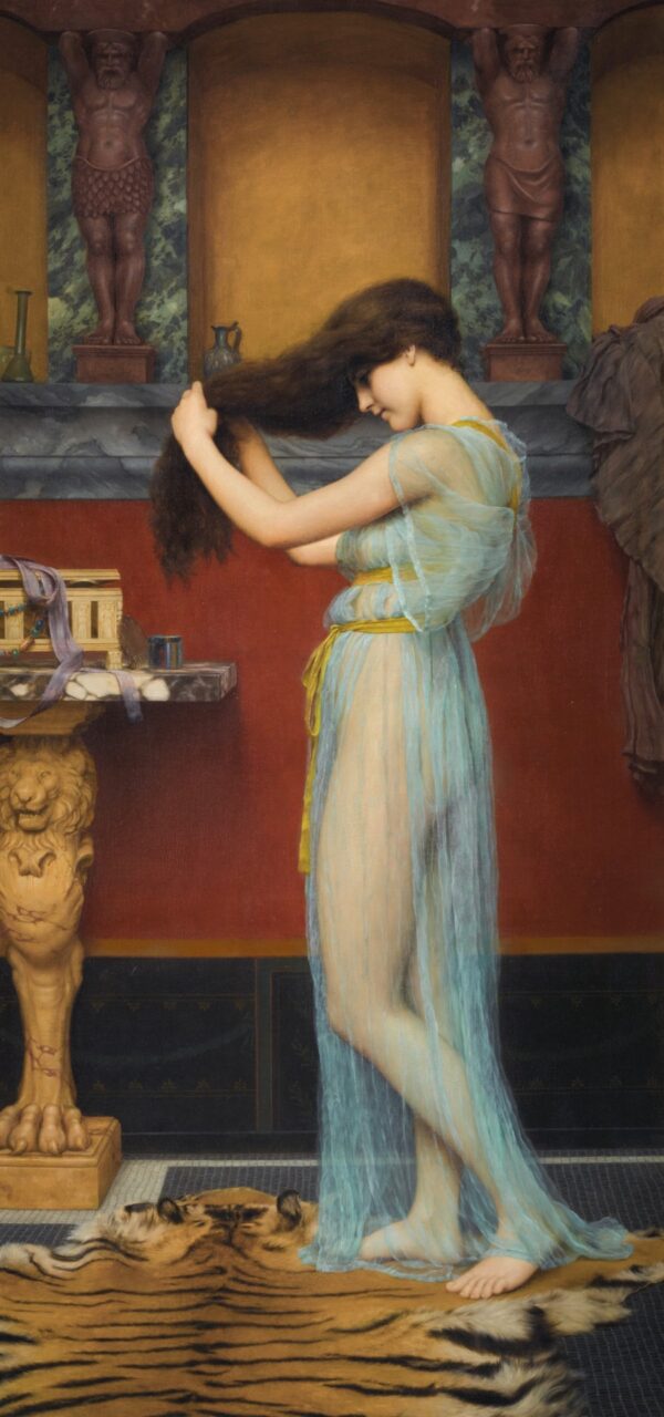 Preparing for the bath - by John William Godward