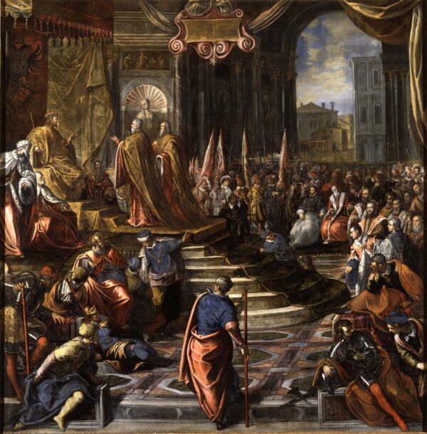 The ambassadors of Doge Ziani petition in vain for Barbarossa to make peace with Alexander III - by Tintoretto