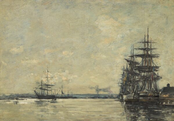 Ships in Harbor - by Eugène Boudin