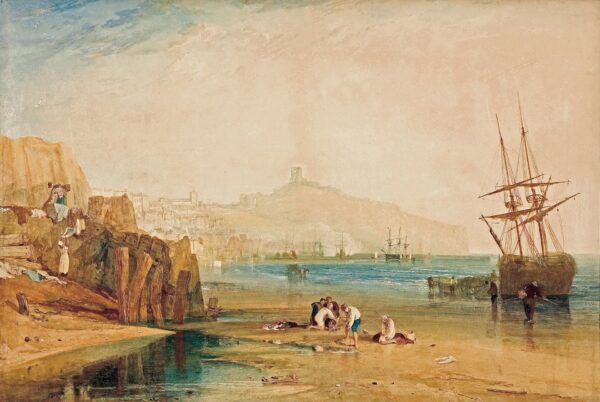Scarborough town and castle: morning: boys catching crabs - by J. M. W. Turner