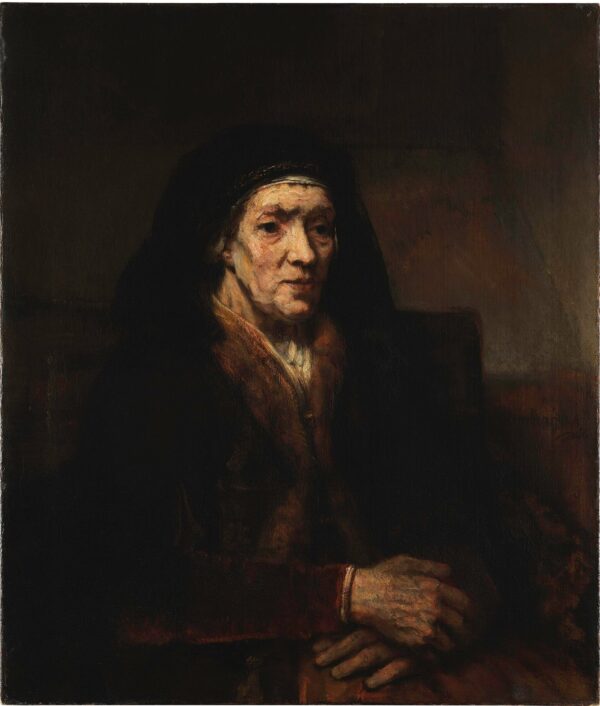 Portrait of a Seated Woman with Her Hands Clasped - by Rembrandt