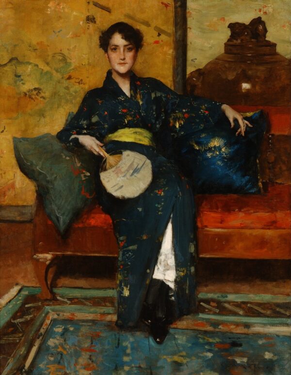 A Comfortable Corner (At Her Ease; The Blue Kimono) - by William Merritt Chase