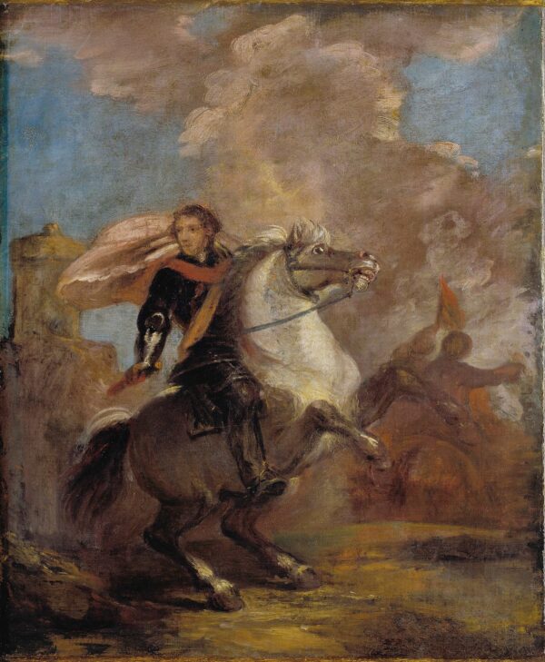 An Officer on Horseback - by Joshua Reynolds