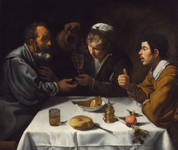Tavern Scene with Two Men and a Girl - by Diego Vel¨¢zquez