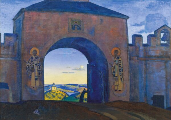 And We Are Opening the Gates. From the "Sancta" Series - by Nicholas Roerich